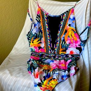 Tropical print one piece
